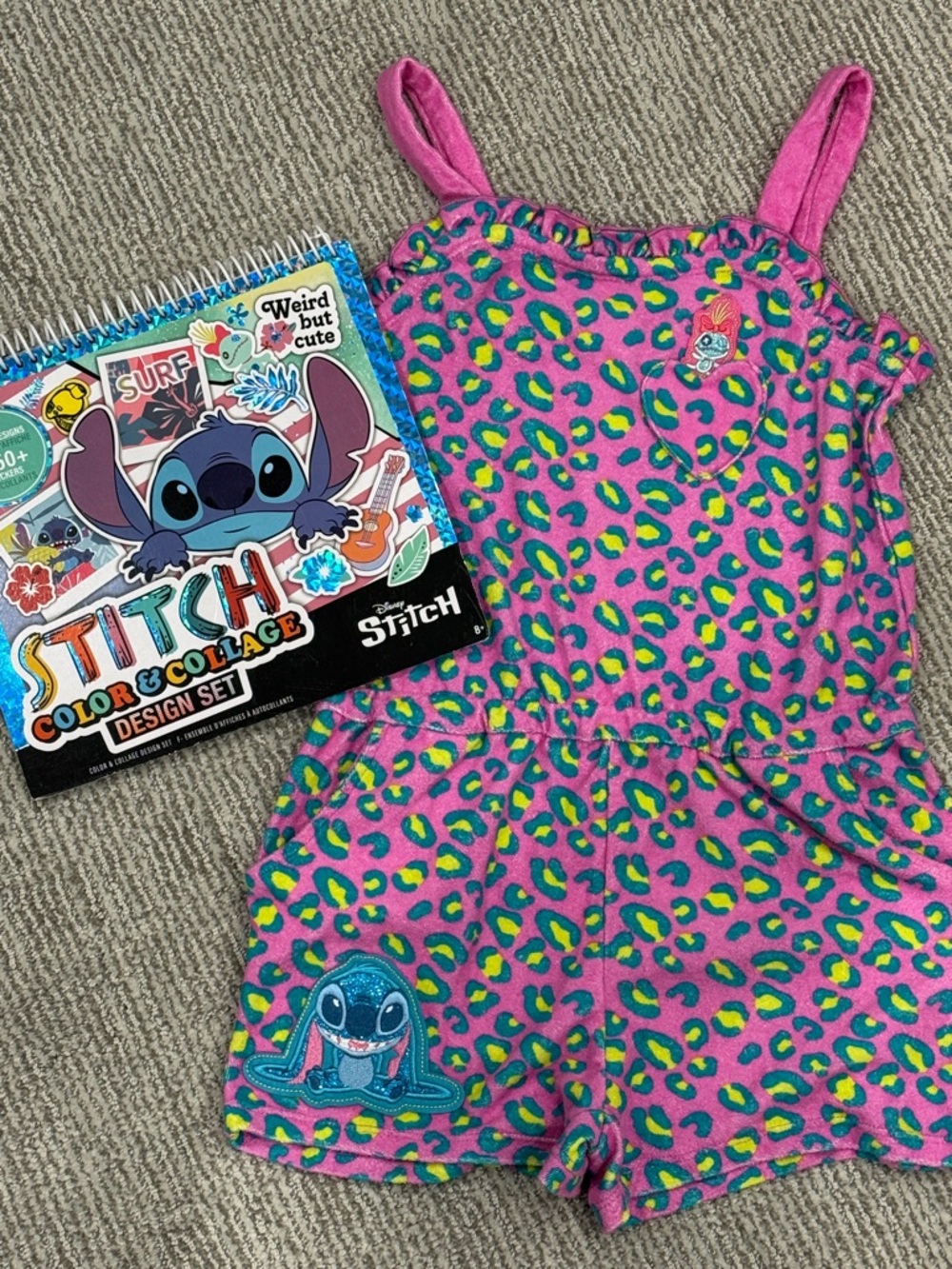 Disney Stitch Leopard Print Romper and NEW Activity Book